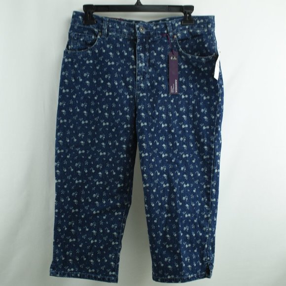 Gloria Vanderbilt NWT Sze 12P Blue & Flower Capri - Picture 1 of 6